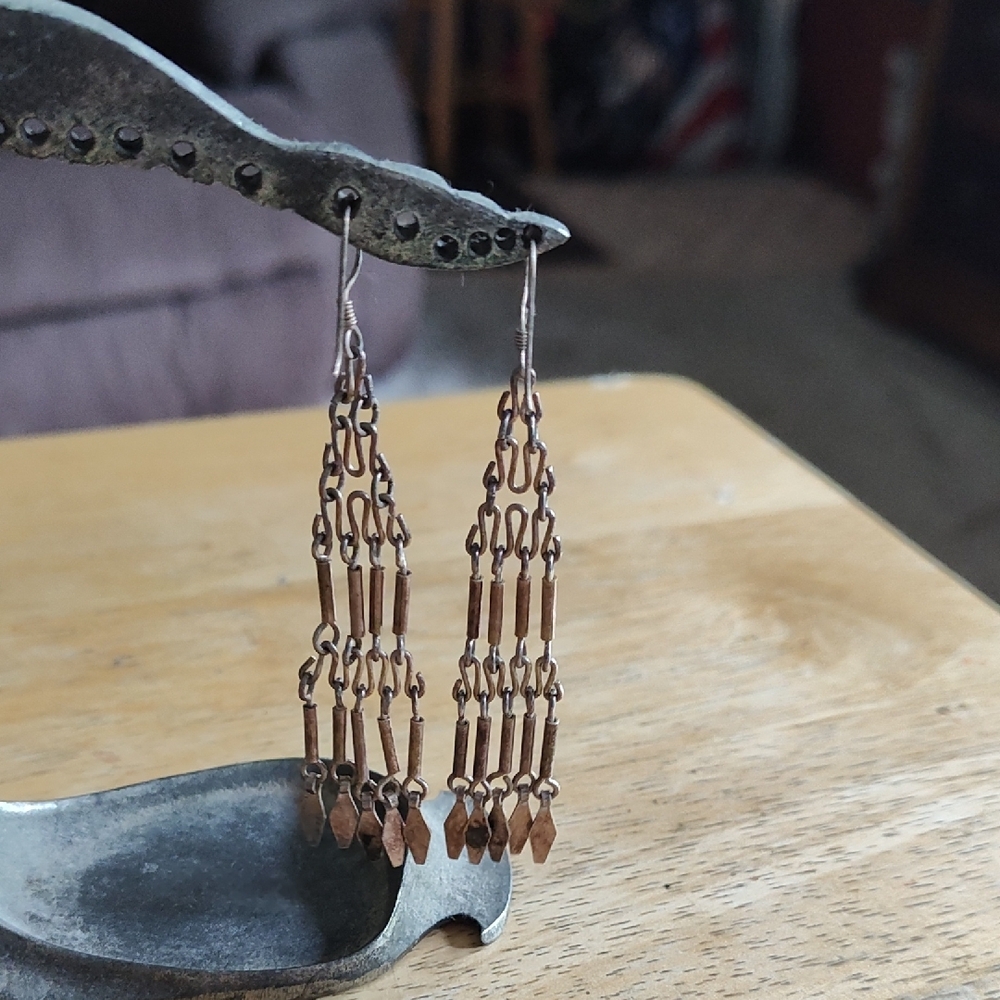 Silver Chain / Liquid Silver Hinged Dangle Earrin… - image 2